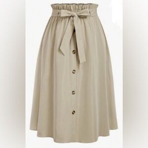 Womens Tie Waist Button Maxi Skirt Beige
